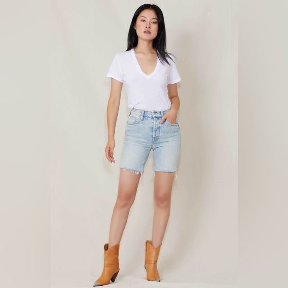 MOTHER DENIM THE TRIPPER CUTOFF FRAY JEANS - SKATING ON THIN ICE Light Blue Wash - Picture 1 of 15
